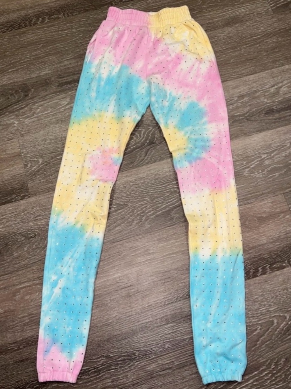 Frankie B. Pastel Tie-Dye sweatpants with Rhinestones - Pink, Blue & Yellow